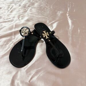 Tory Burch Black Sandals with Gold Logo